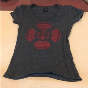 Gray obey v neck t shirt with red logo